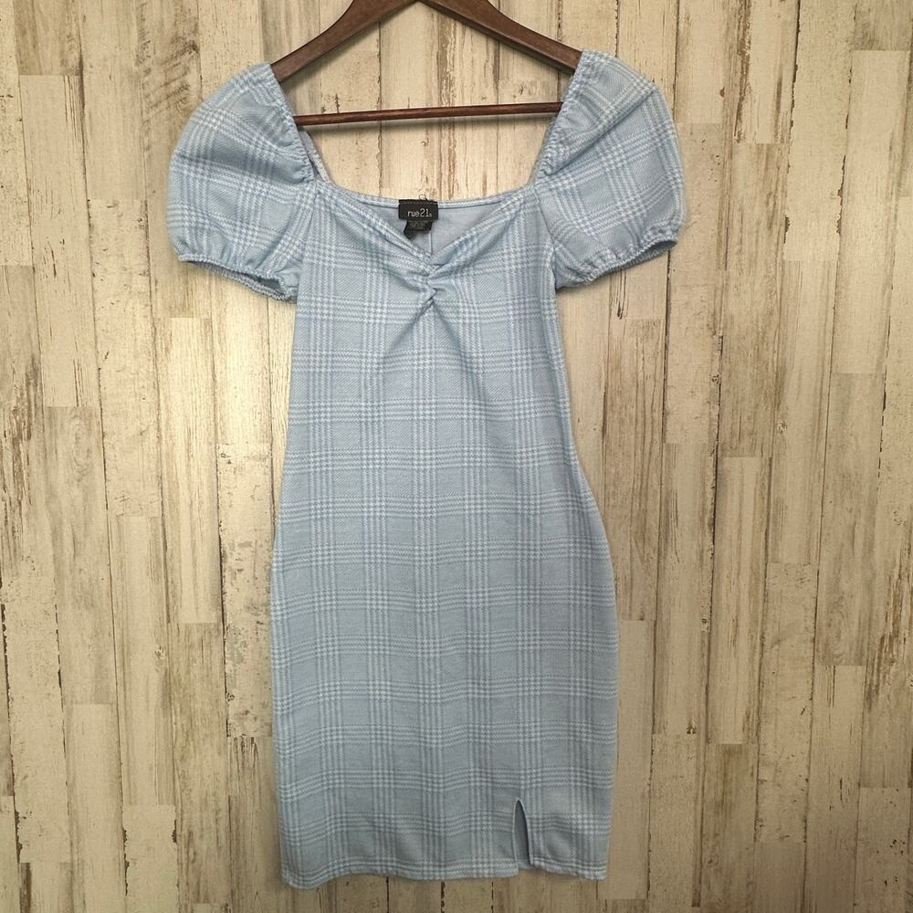 Rue21 Y2K Babydoll Plaid Dress XS Soft Girl Pastel Blue Coquette Sweetheart EUC